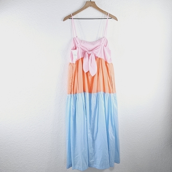 New! J. Crew Colorblock Tie Back Tiered Cotton Spaghetti Strap Maxi Dress - Picture 4 of 15